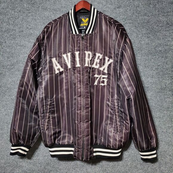 Vintage Y2K Avirex 75 Satin Bomber Jacket Mens Large Striped Grunge Streetwear - Picture 1 of 12